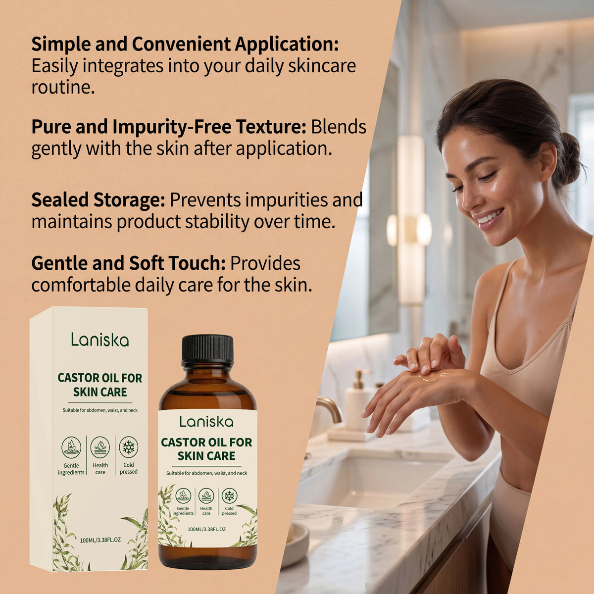Abdomen and Neck Care Cold Pressed Castor Oil for Deep Hydration
