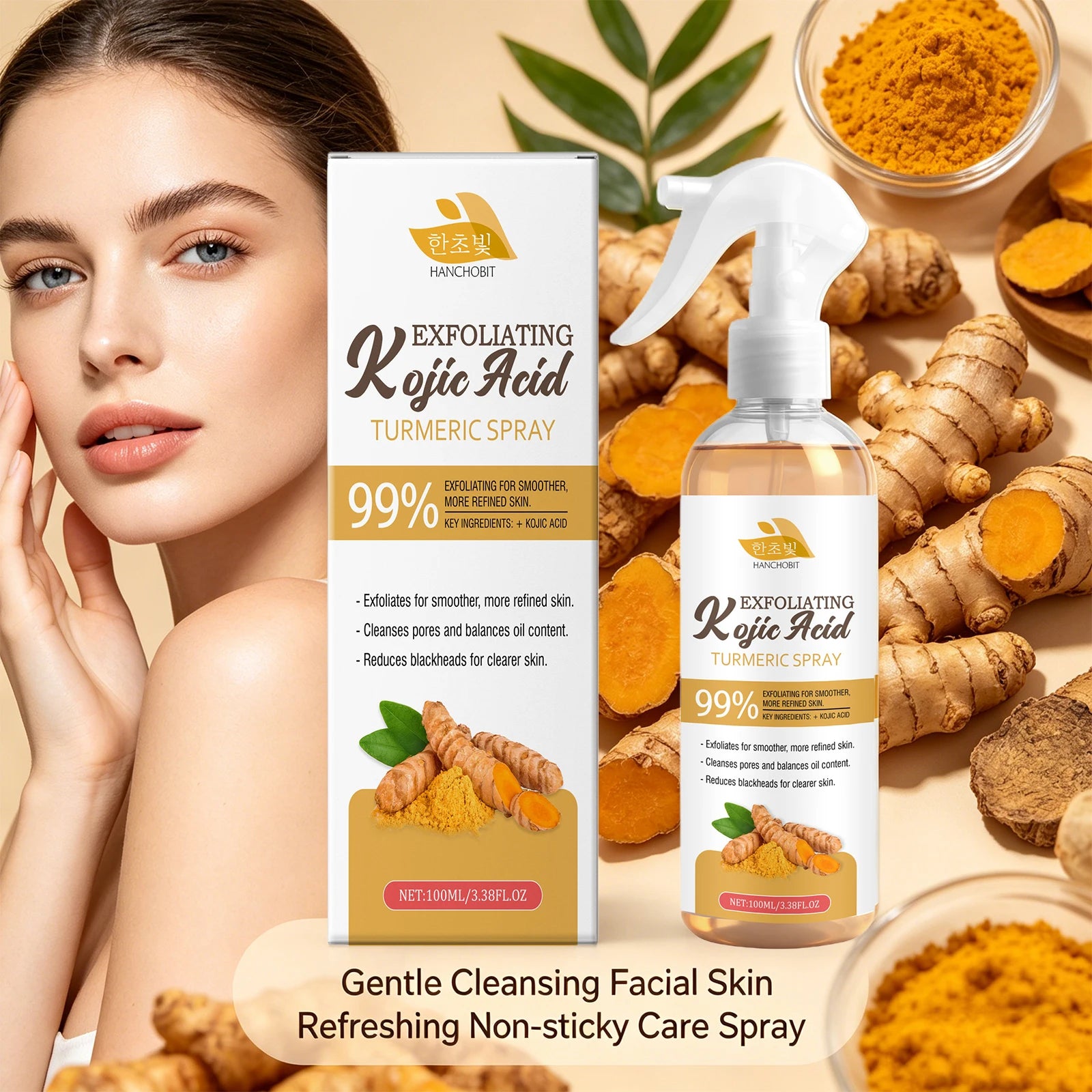 Daily Skin Care Kojic Acid Turmeric Exfoliating Spray for Smooth Skin - 5