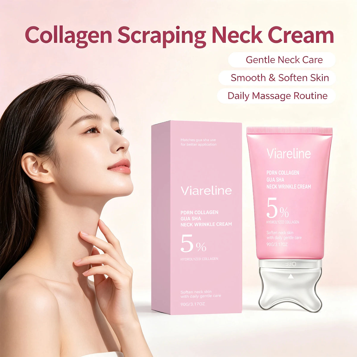 Neck Firming Collagen Neck Cream with Gua Sha Massager for Smooth Skin