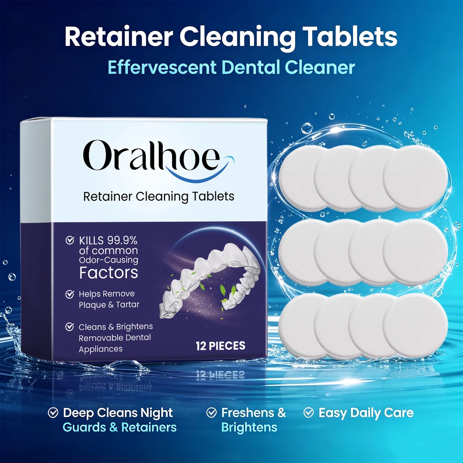 Daily Dental Care Denture Cleaning Tablets for Fresh Breath and Plaque Removal - 1