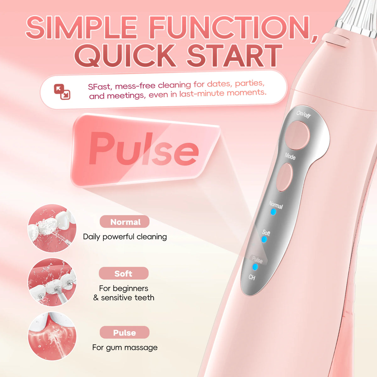 Bathroom Oral Care Water Flosser with Rechargeable Battery and 300ML Tank