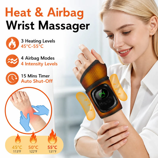 At home Cordless Wrist Massager with heat therapy and air compression