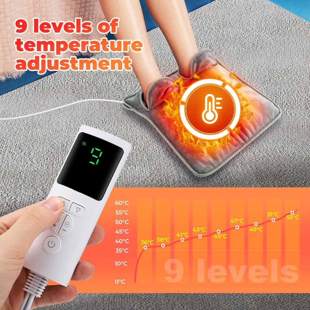 Office Desk Foot Warmer Electric Heating Pad with Nine Heat Settings - 9