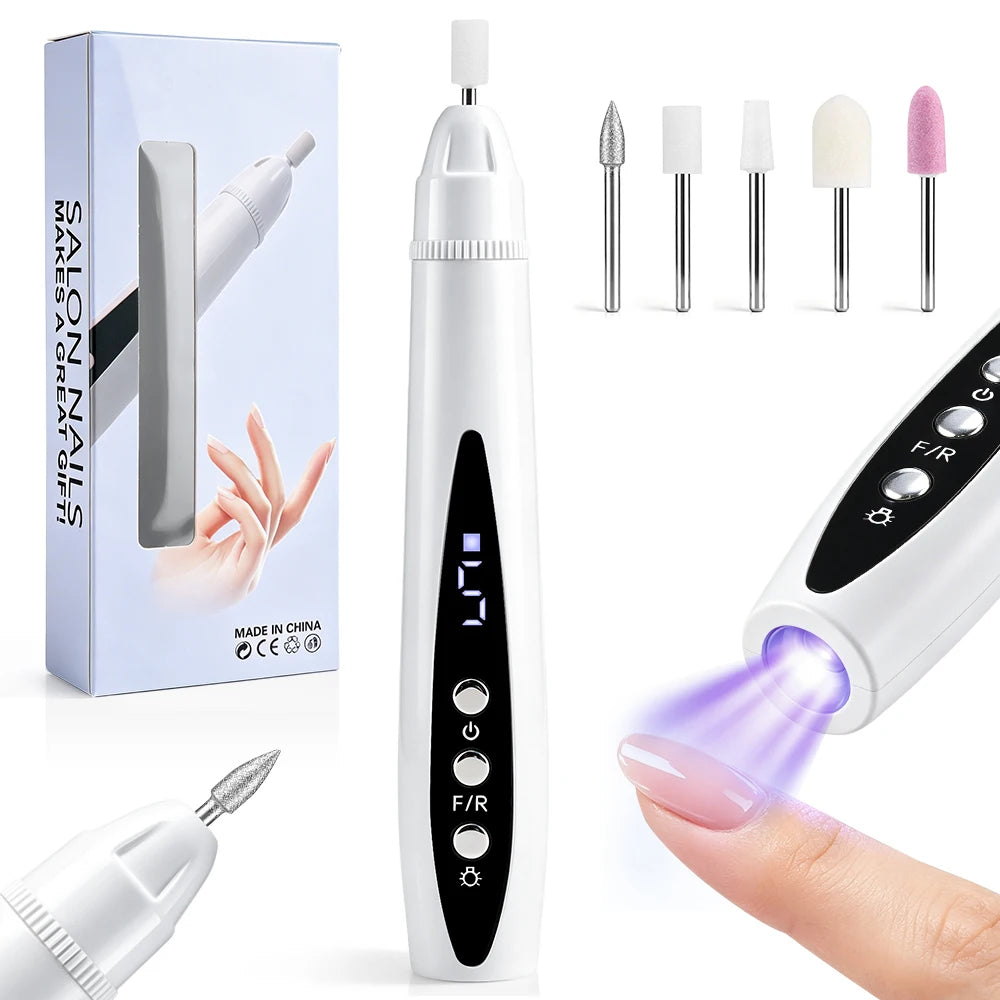 Home salon electric nail drill and UV lamp for gel nails manicure care