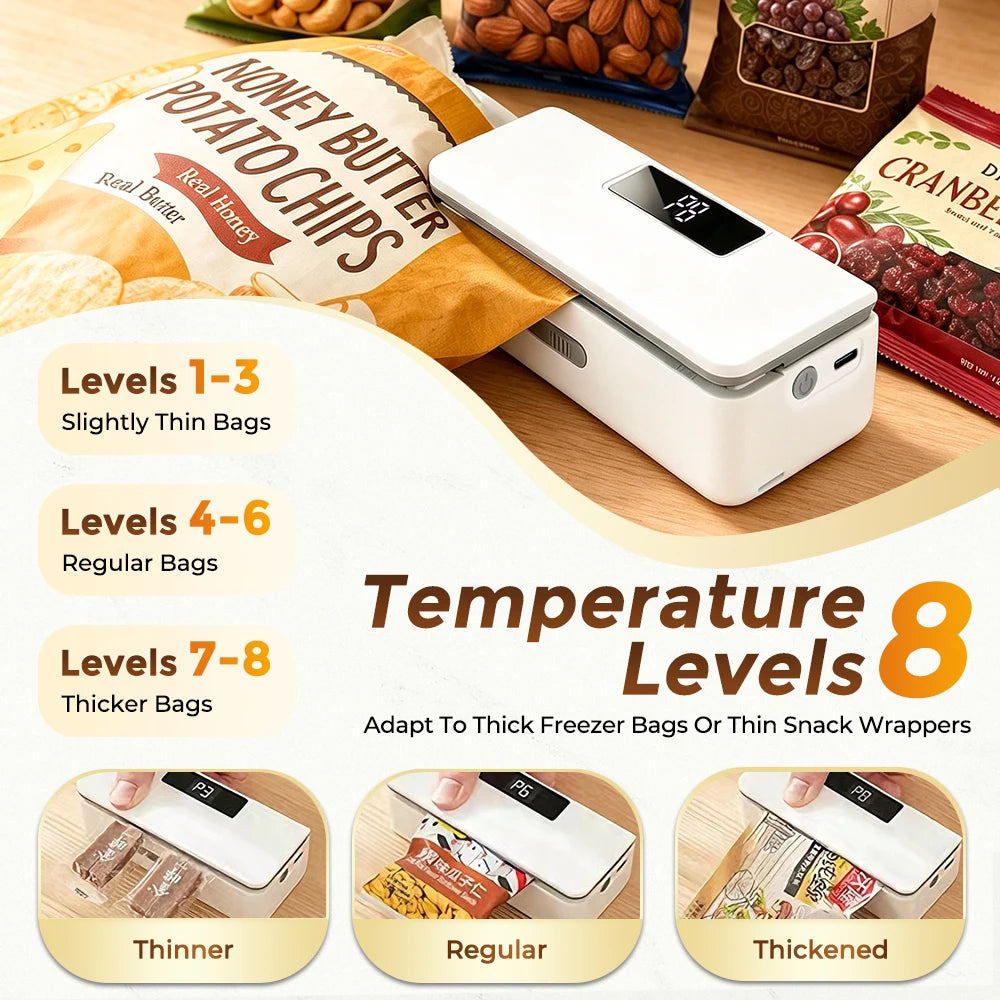 Kitchen Snack Sealer Portable Food Sealer with Cutter and Heat Levels