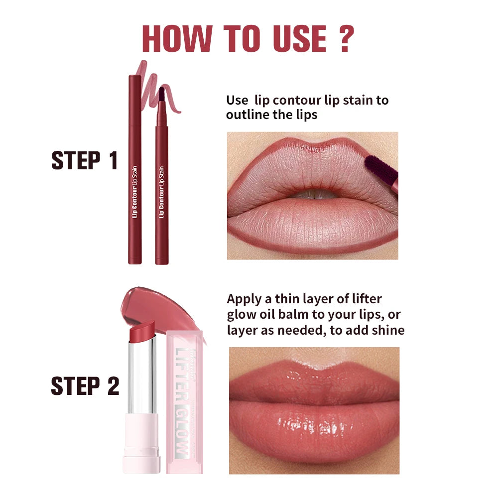 Daily Makeup Lip Liner Pencil and Moisturizing Balm Kit for Natural Look
