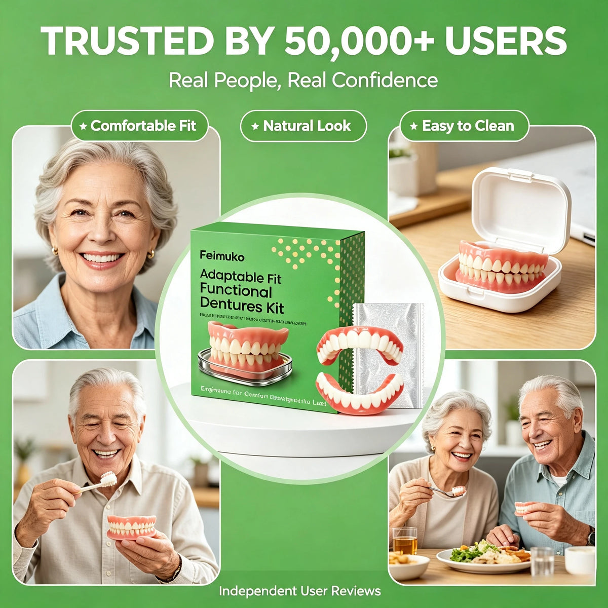 Daily Smile Soft Silicone Snap On Dentures Full Set Instant Comfort Fit