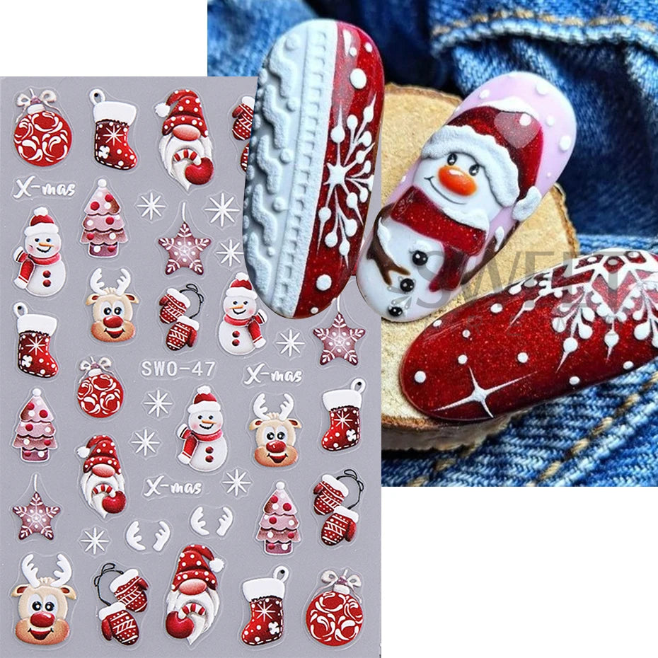 Christmas party nail art decor winter sticker for holiday manicure styling
