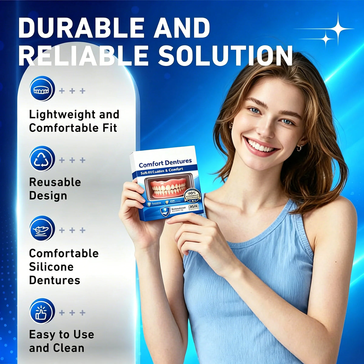 Daily Smile Full Set Flexible Silicone Dentures for Comfort Fit
