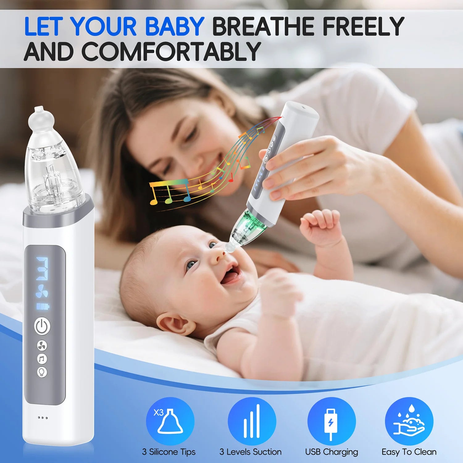 Nursery Nasal Aspirator for Babies with Gentle Suction Levels and Music - 7