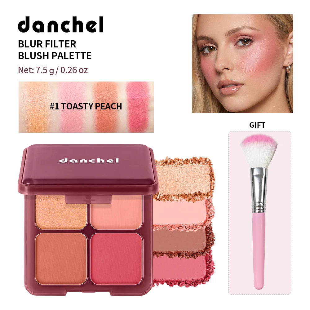 Daily Makeup Blur Filter Blush Palette with Brush for Natural Flush - 21
