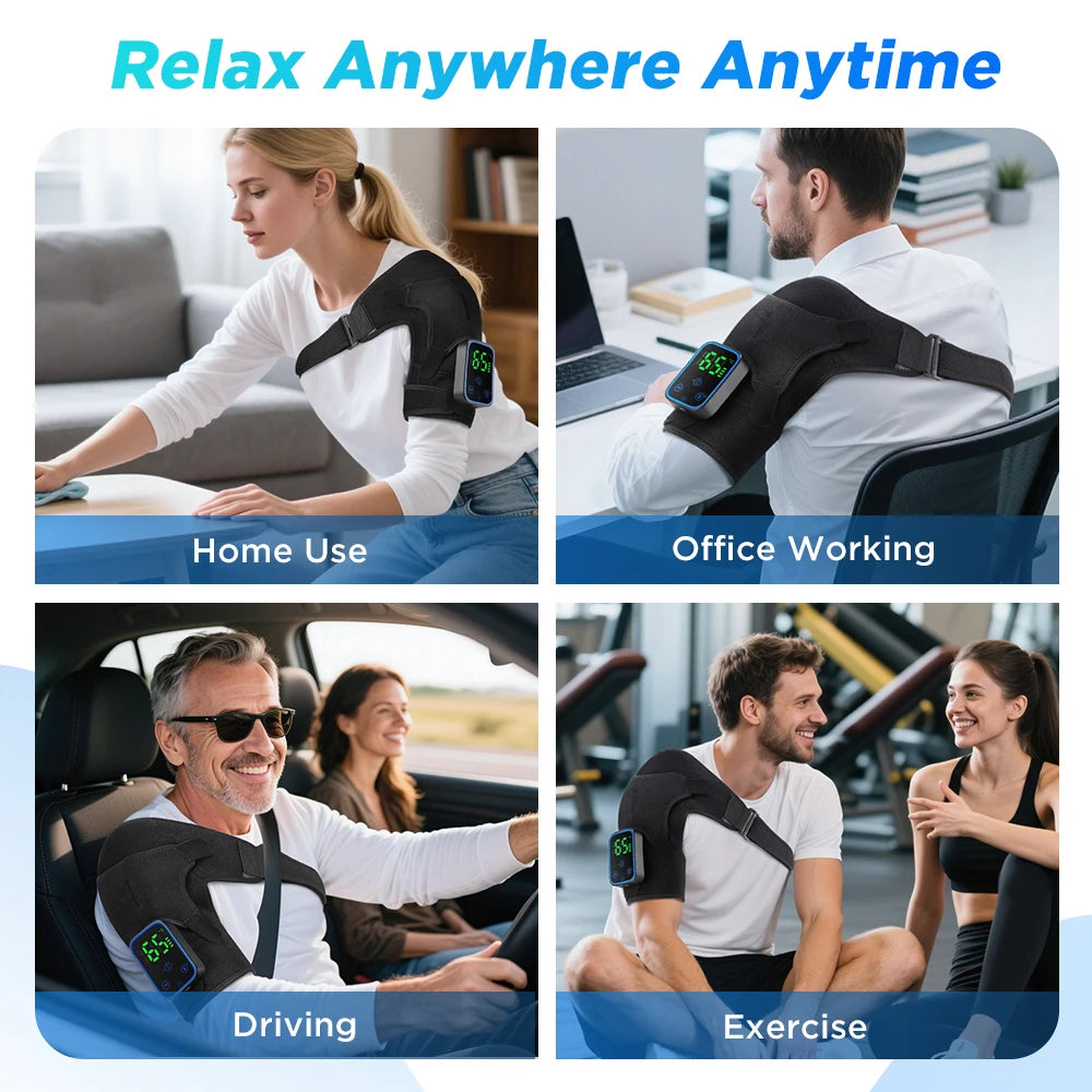 At home cordless shoulder heating massager with app control and vibration