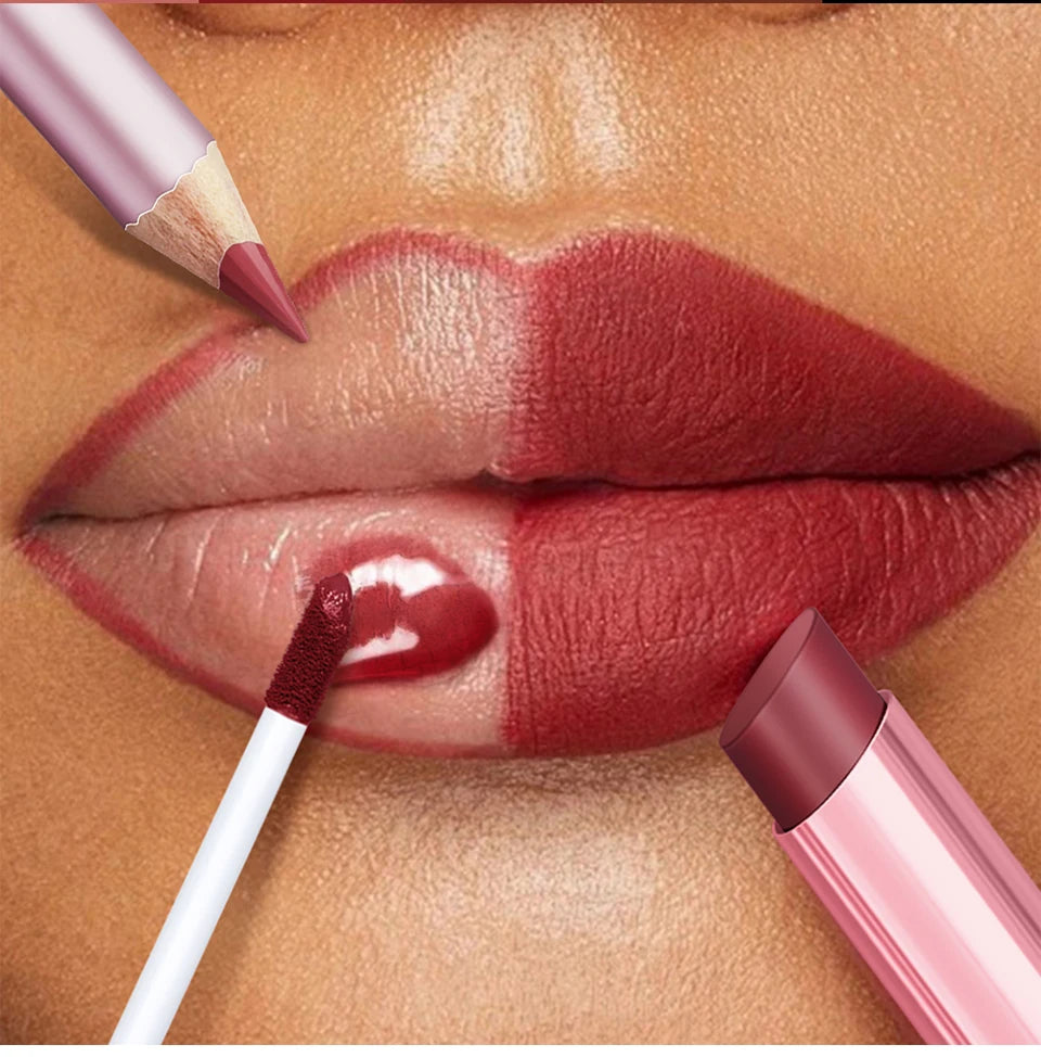 Travel makeup routine lip liner lipstick and lip gloss mini set combo - 13
