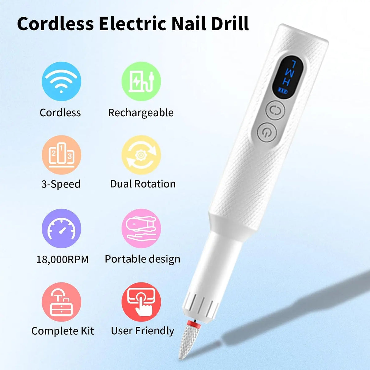 Salon Manicure Electric Nail File Machine for Easy At Home Gel Filing