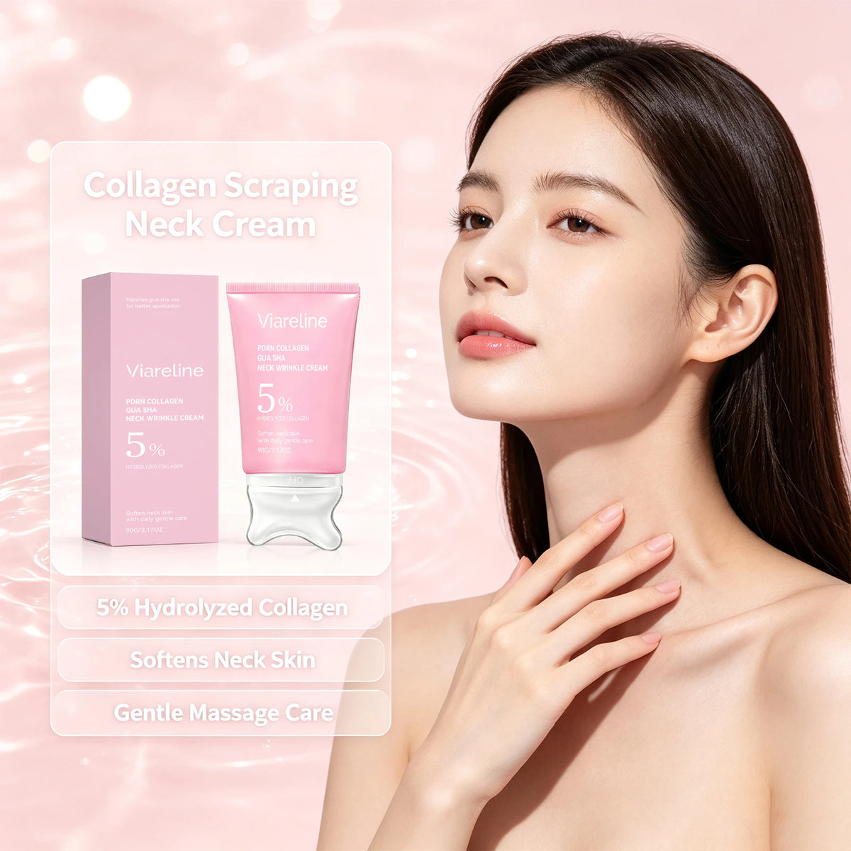 Neck Firming Collagen Neck Cream with Gua Sha Massager for Smooth Skin