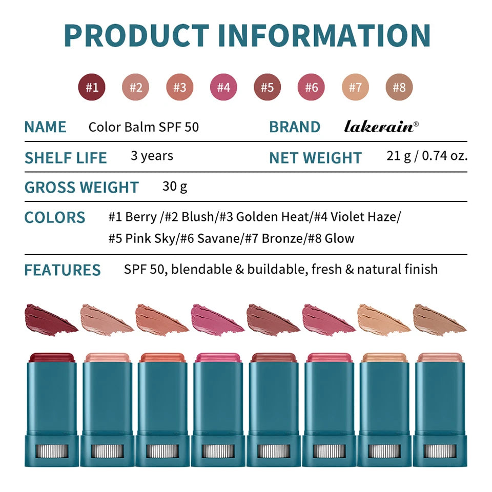 Outdoor Makeup SPF 50 Blush Balm Stick for Sun Protection and Color - 17