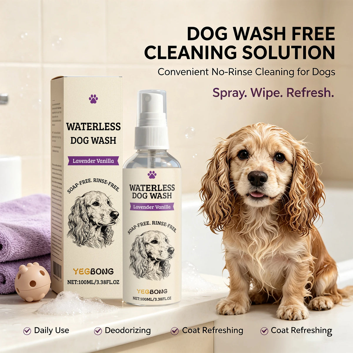 Bath Time Waterless Dog Shampoo Spray for Fresh Coat
