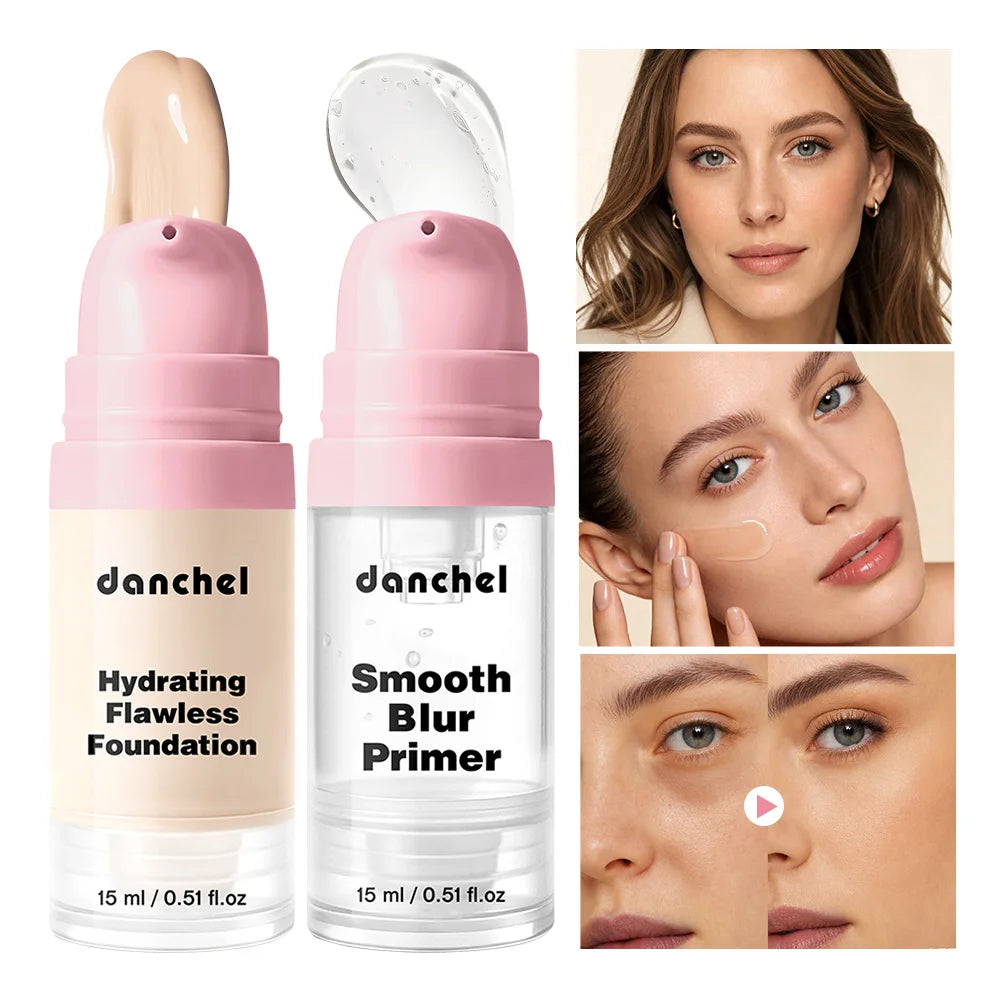 Daily Makeup Routine Primer and Liquid Foundation Set for Flawless Skin - 7