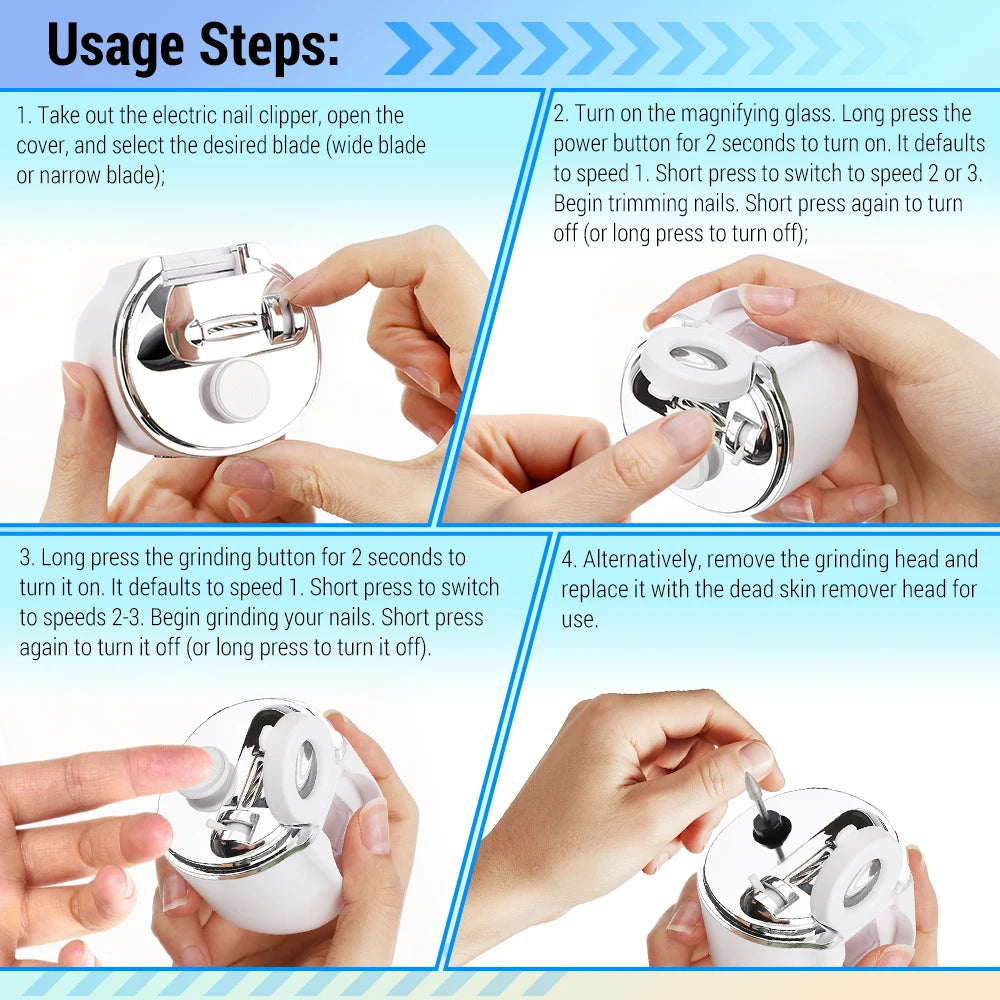 Home nail care electric nail clipper with LED light and magnifying glass