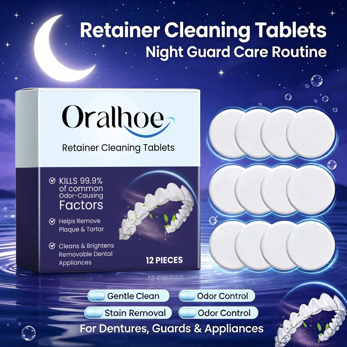 Daily Dental Care Denture Cleaning Tablets for Fresh Breath and Plaque Removal