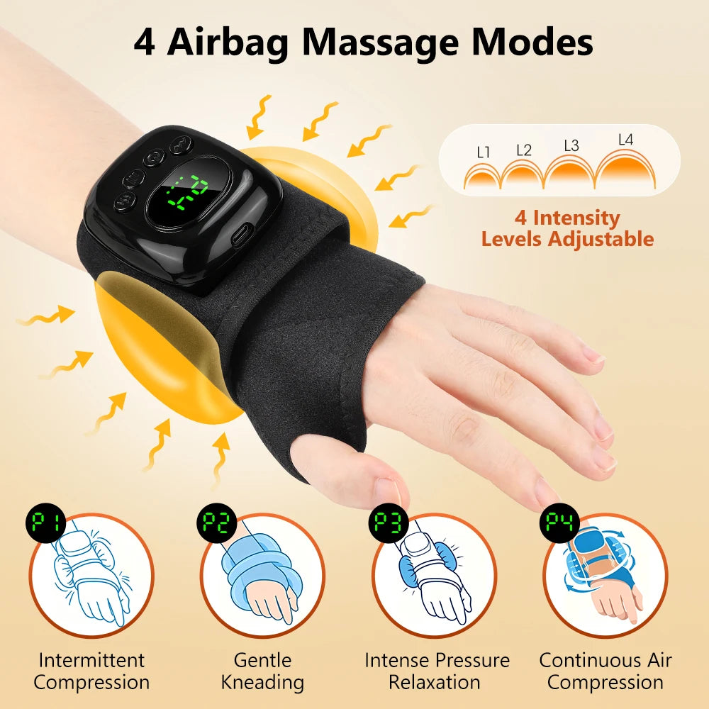 At home Cordless Wrist Massager with heat therapy and air compression