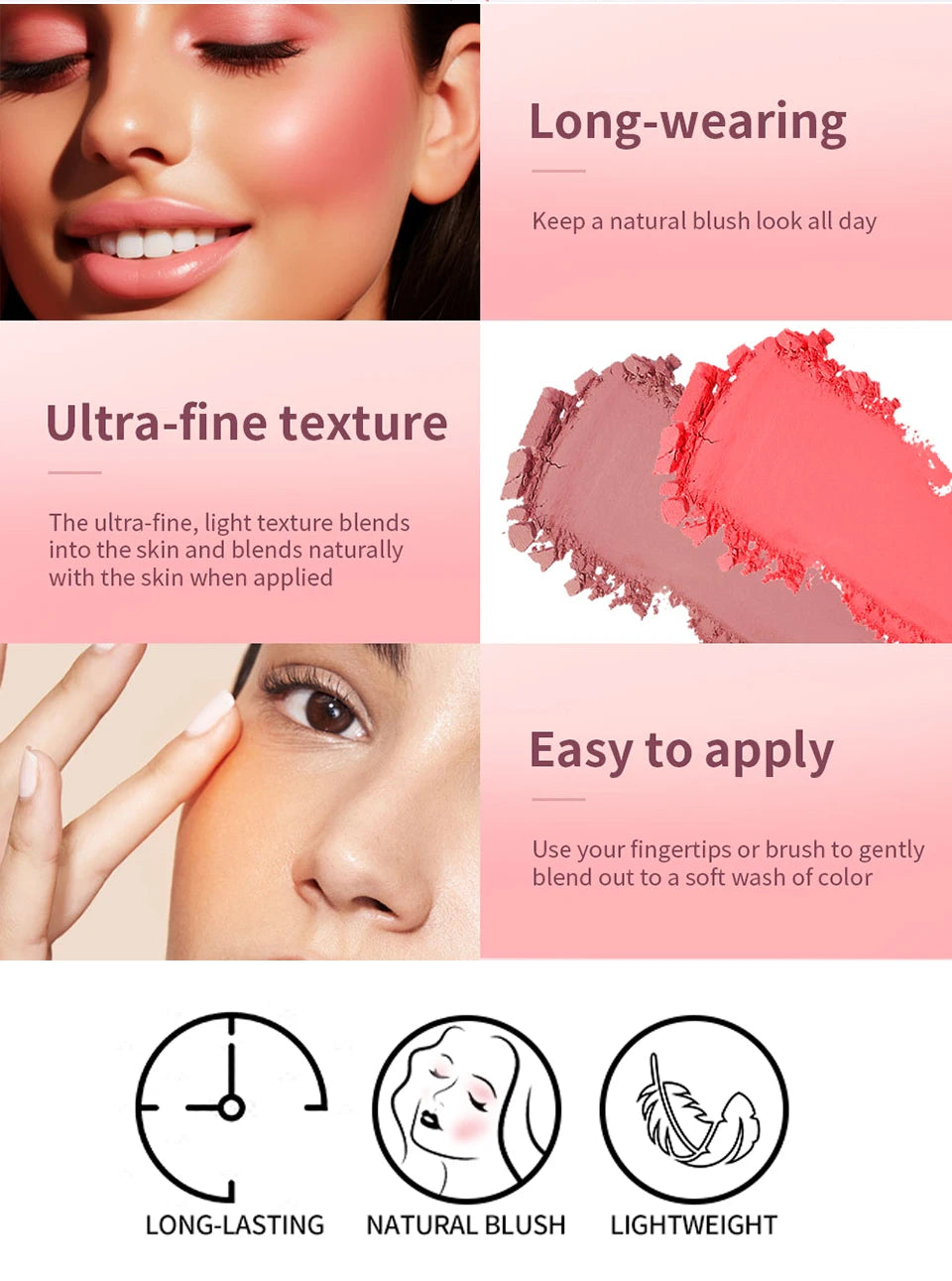 Daily Makeup Embossed Blush Palette with Natural Color Rendering and Glow