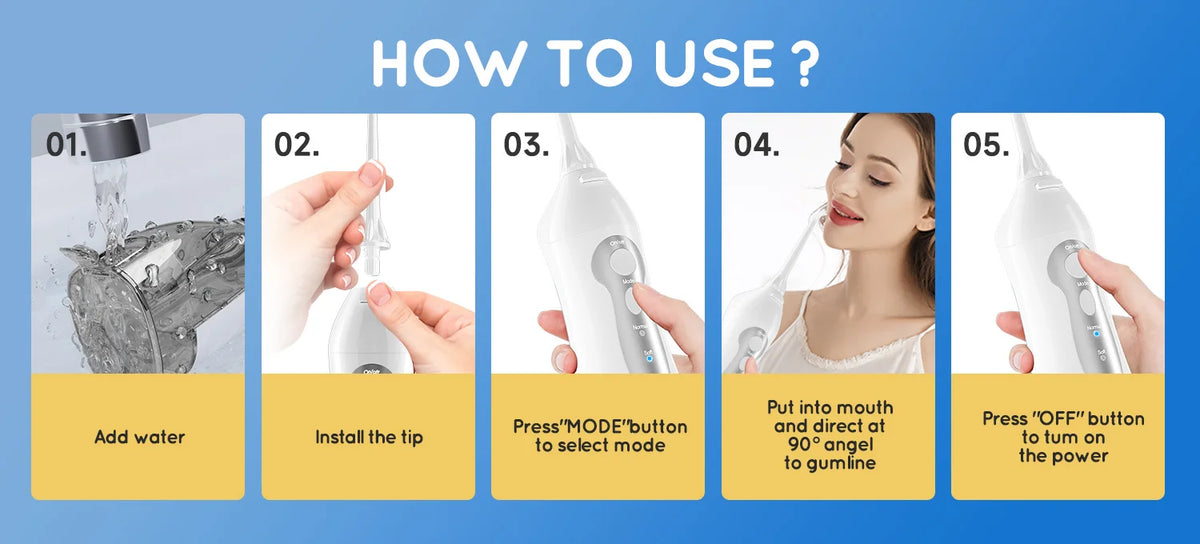 Travel Cordless Water Flosser Portable Teeth Clean USB Rechargeable Jet
