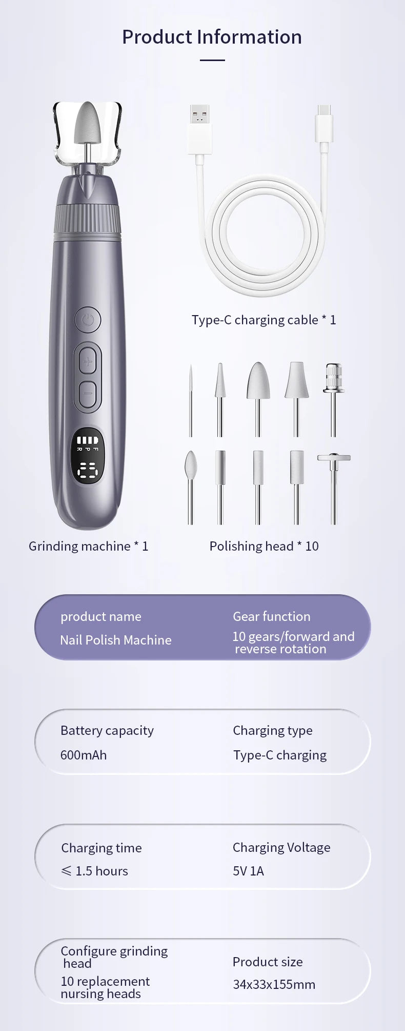 Home Manicure Electric Nail File Set for Easy Trimming and Polishing
