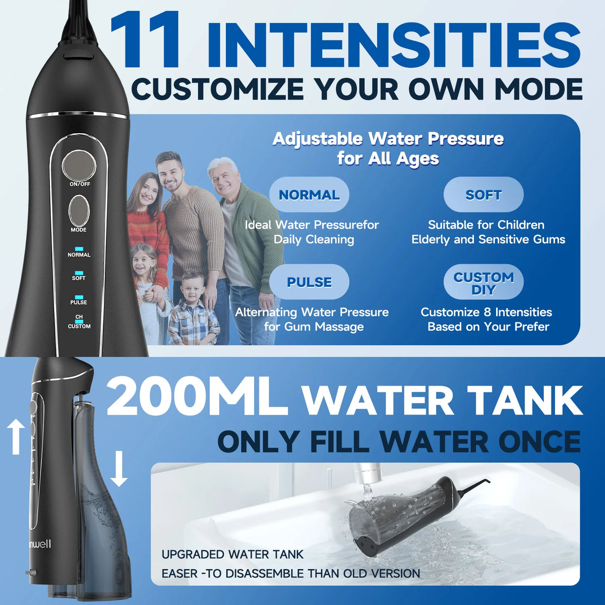 Bathroom Oral Care Portable Water Flosser with 4 Modes and 4 Nozzles