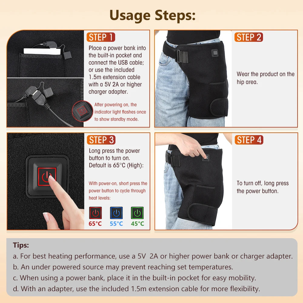 Home relaxation red light heating hip brace for soothing comfort support