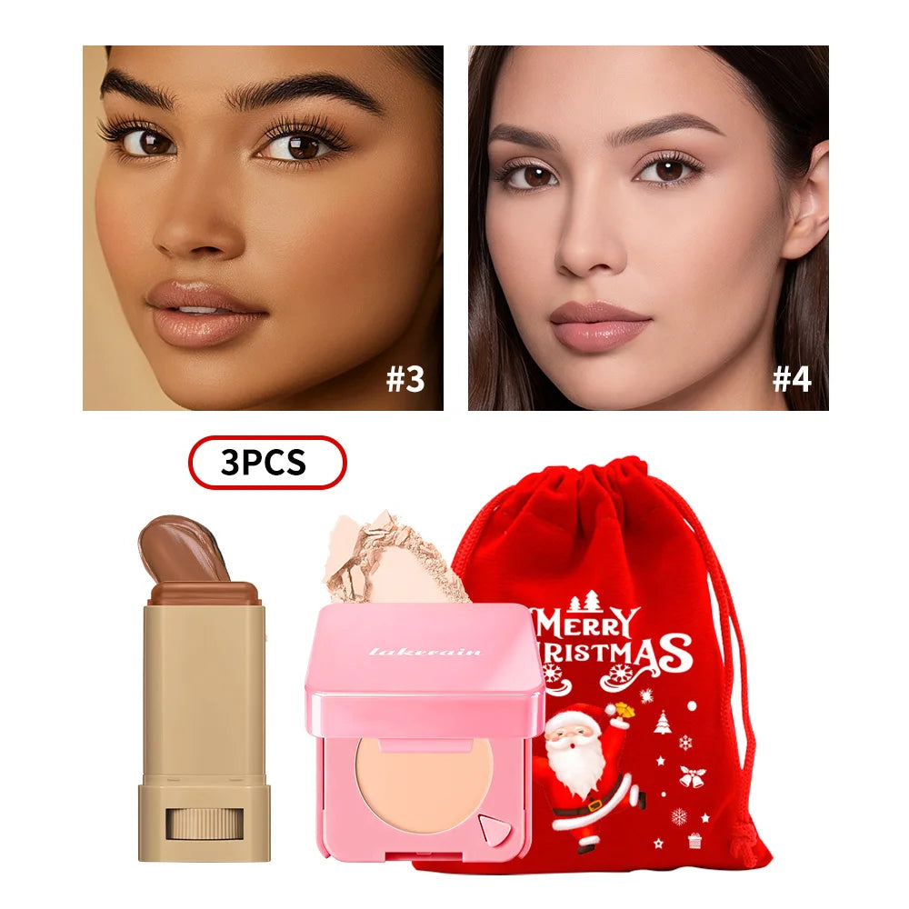 Christmas Gift Foundation Stick Pressed Powder Makeup Set Matte Finish
