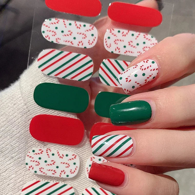 Winter nail art Christmas sticker gel wrap for festive holiday looks