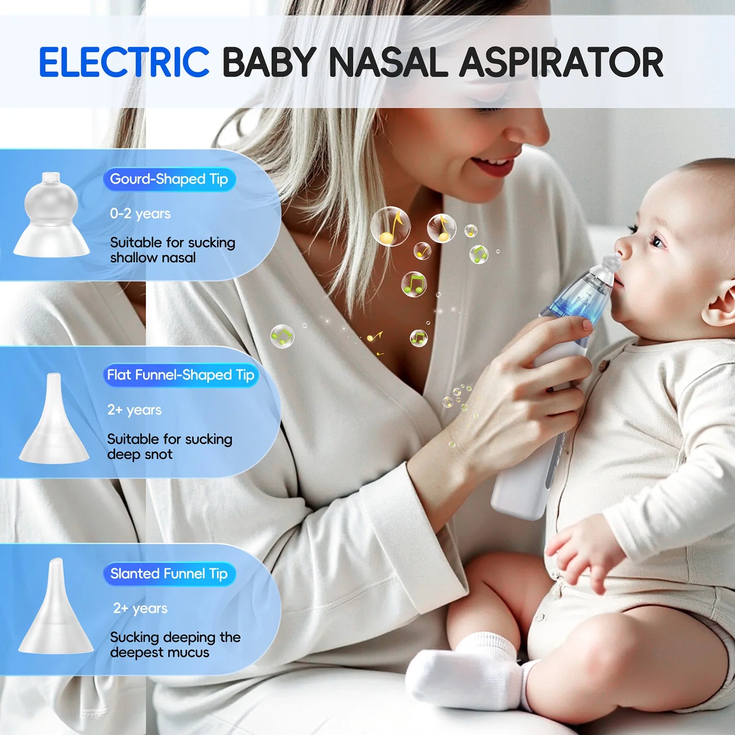Nursery Nasal Aspirator for Babies with Gentle Suction Levels and Music - 8