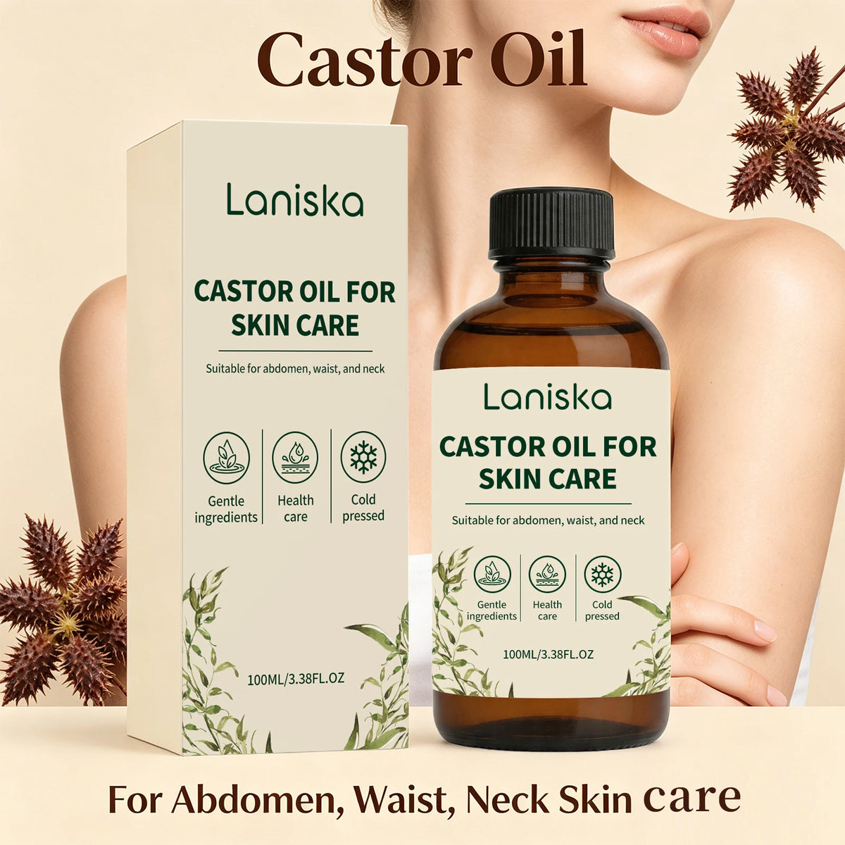 Abdomen and Neck Care Cold Pressed Castor Oil for Deep Hydration