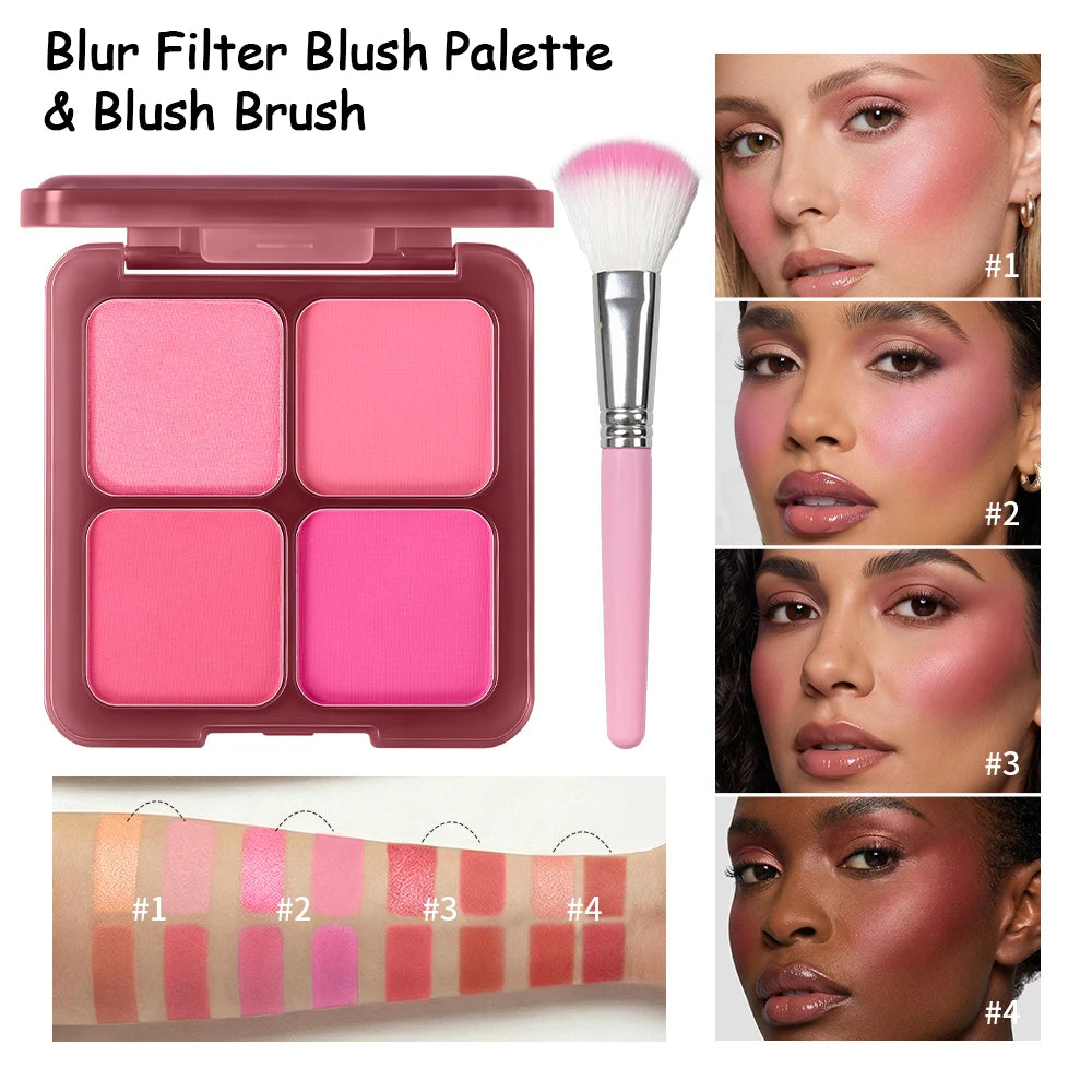 Daily Makeup Blur Filter Blush Palette with Brush for Natural Flush
