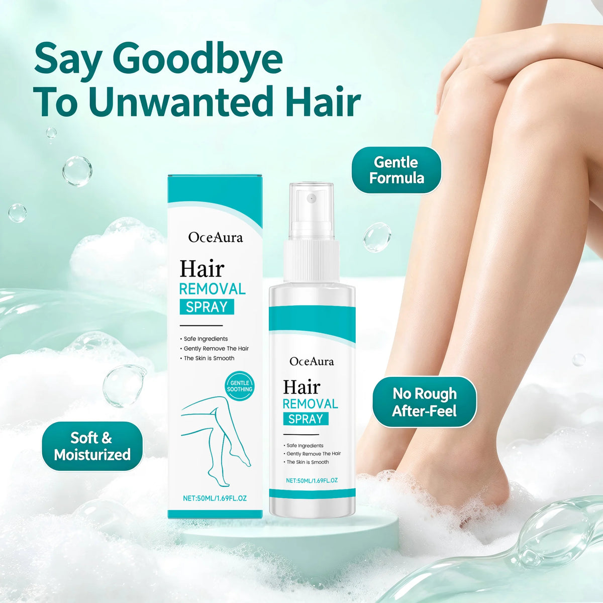 Smooth skin body hair removal spray for arms and legs