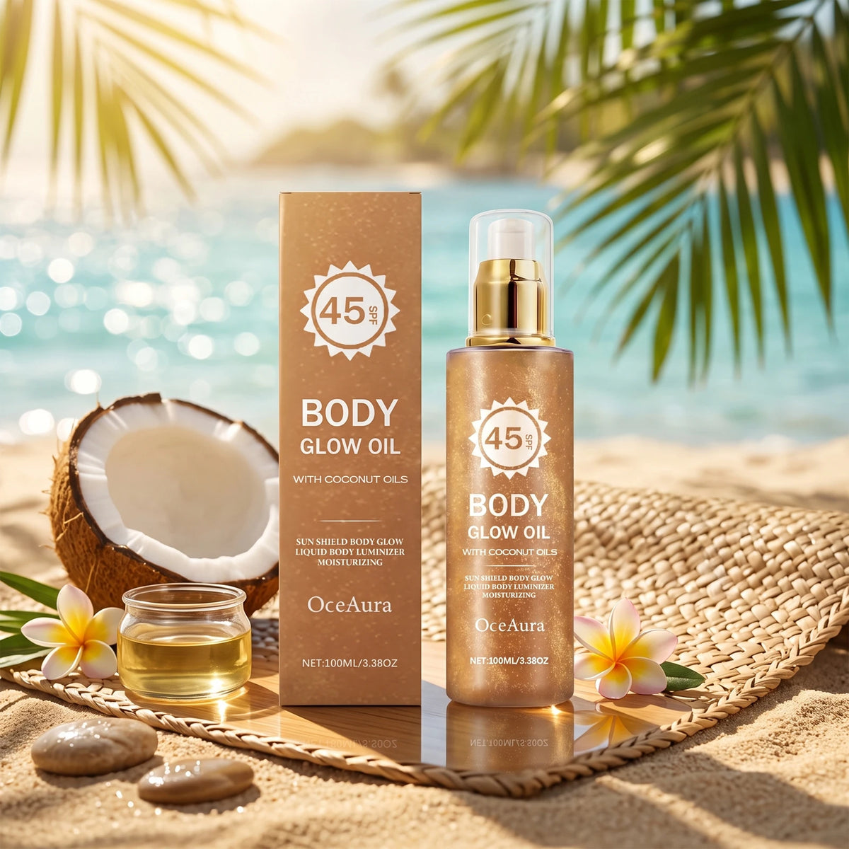 Beach days glowing body oil with SPF 45 coconut protection