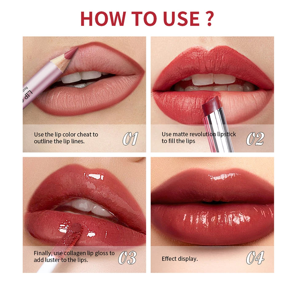 Travel makeup routine lip liner lipstick and lip gloss mini set combo