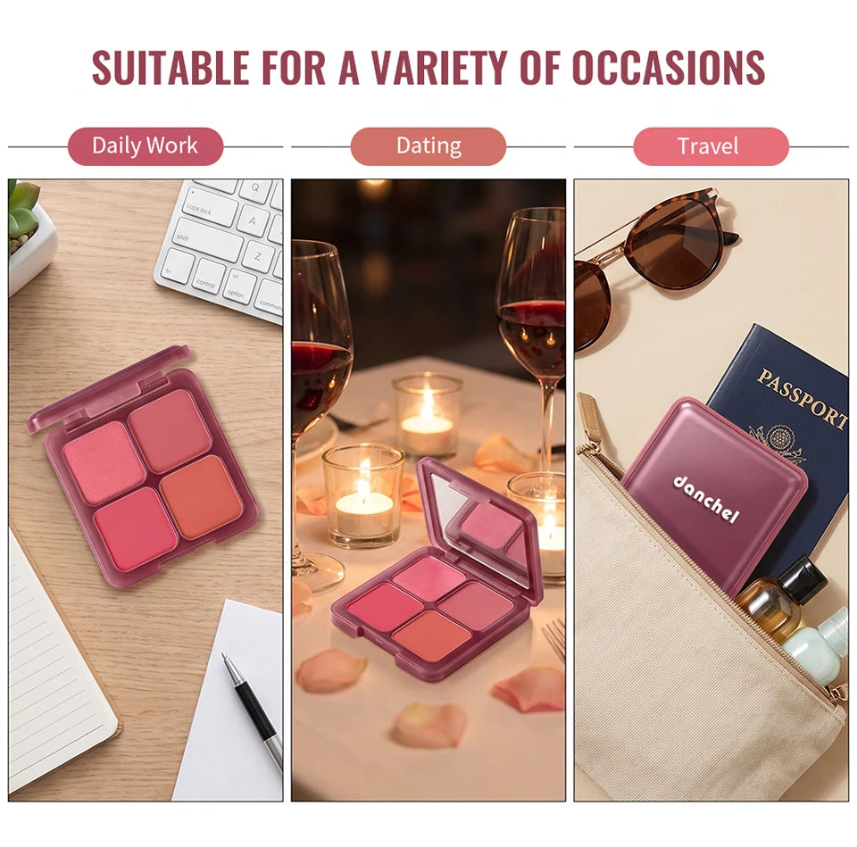 Daily Makeup Blur Filter Blush Palette with Brush for Natural Flush