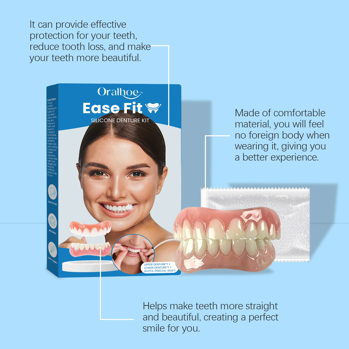Missing Teeth Silicone Denture Set for Natural Smile and Easy Chewing