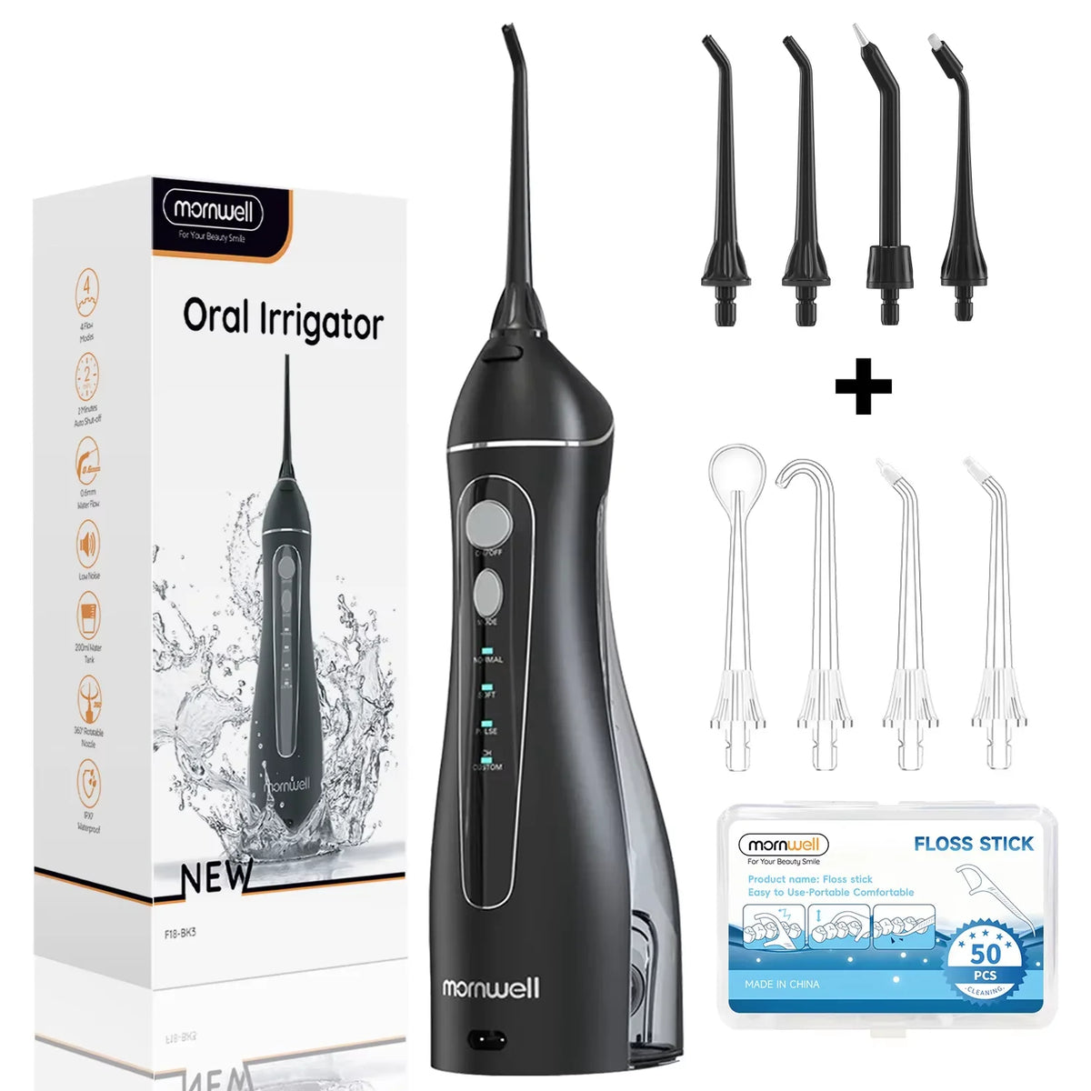 Bathroom Oral Care Portable Water Flosser with 4 Modes and 4 Nozzles