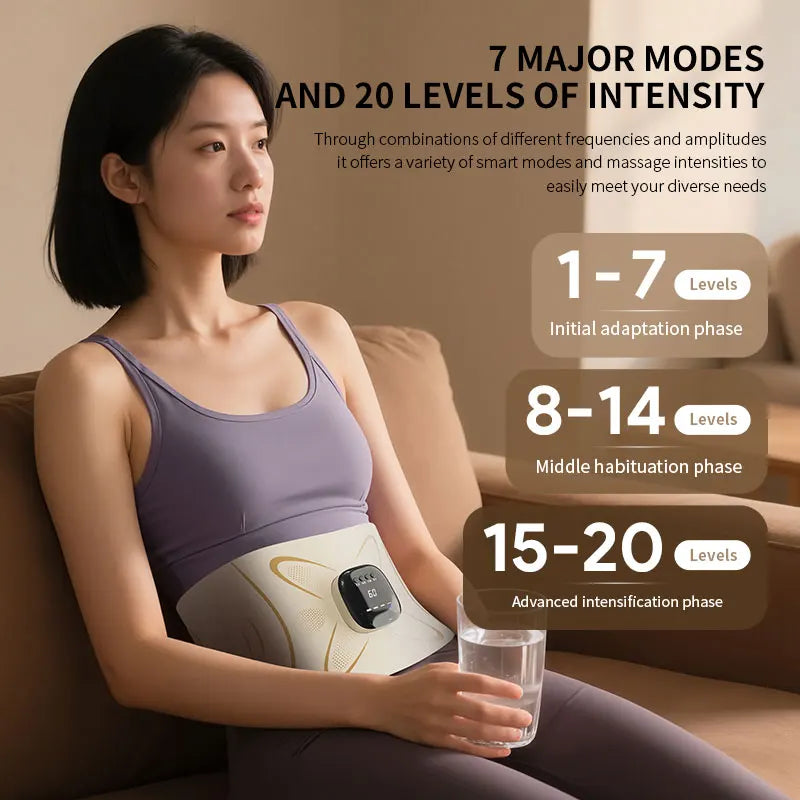 Home workout fitness belt waist pulse massager for core toning sessions