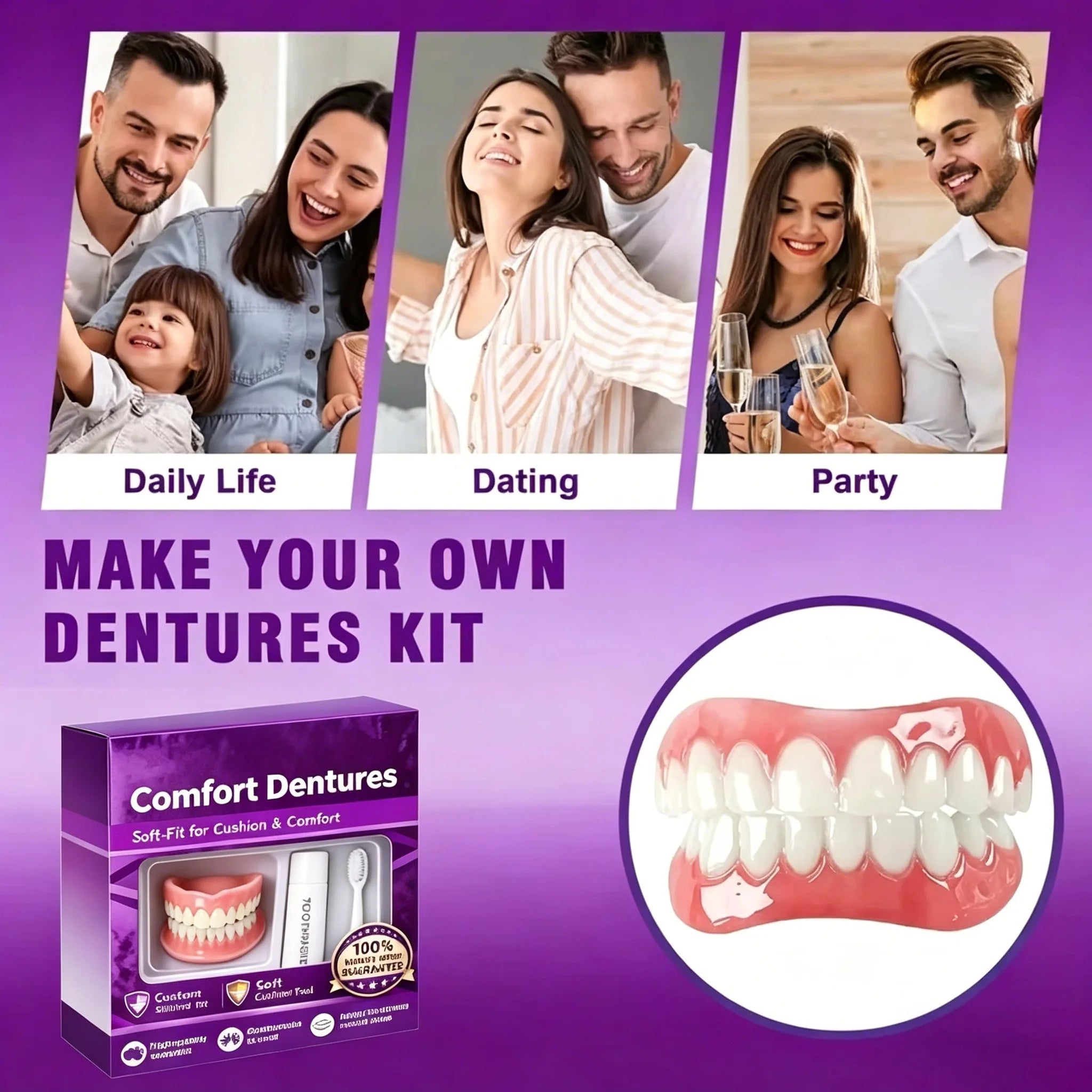 Daily Smile False Teeth Cosmetic Dentures for Natural Looking Comfort - 2