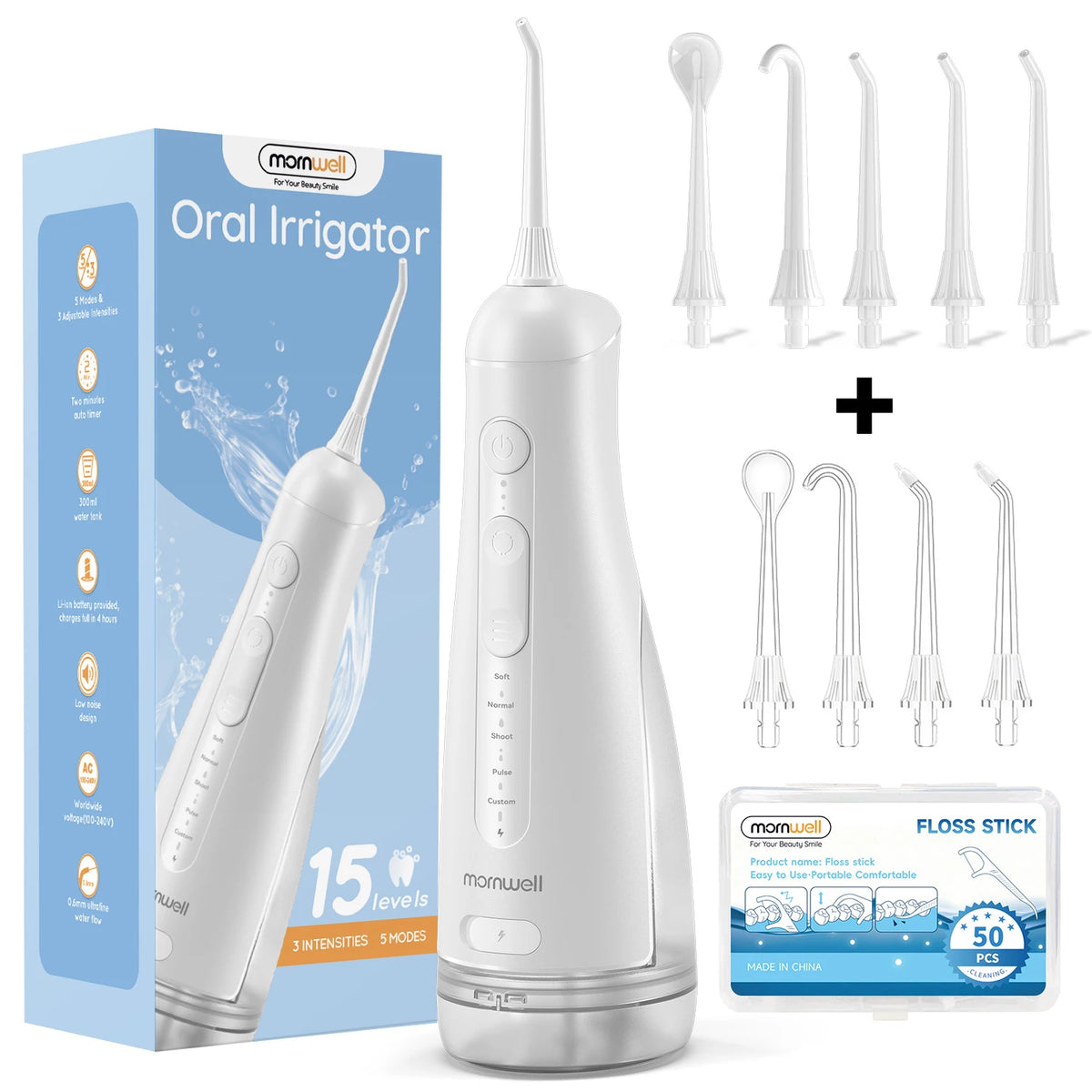 Bathroom Oral Irrigator Portable Water Flosser with Five Jet Nozzles