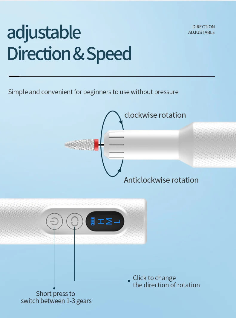Salon Manicure Electric Nail File Machine for Easy At Home Gel Filing
