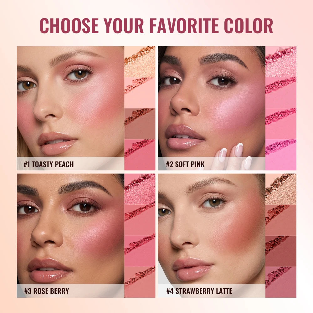 Daily Makeup Blur Filter Blush Palette with Brush for Natural Flush