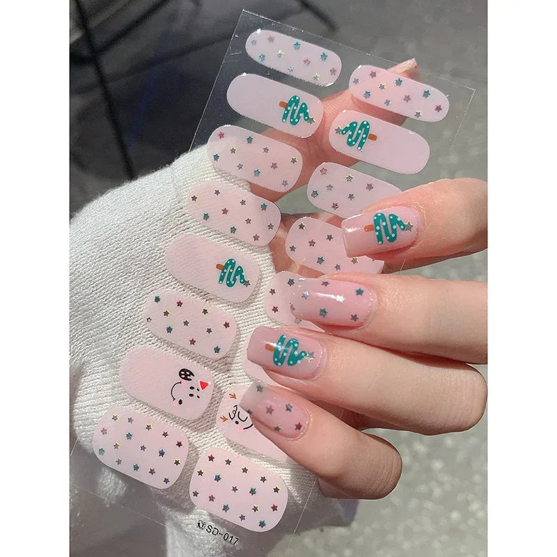 Winter nail art Christmas sticker gel wrap for festive holiday looks