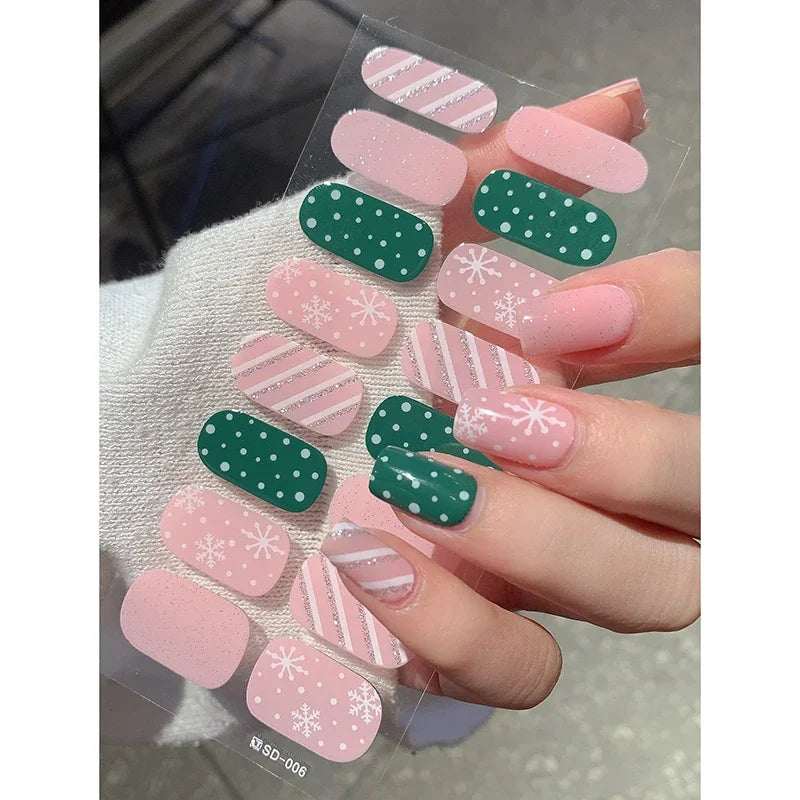 Winter nail art Christmas sticker gel wrap for festive holiday looks