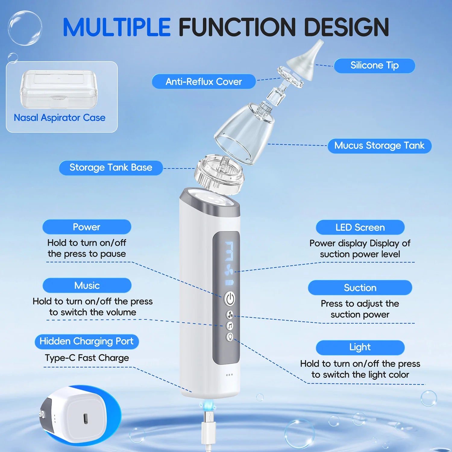 Nursery Nasal Aspirator for Babies with Gentle Suction Levels and Music - 5