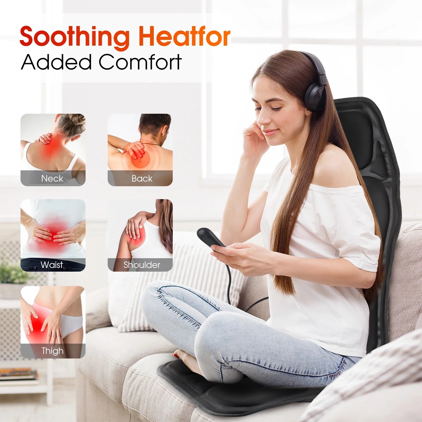 Home and Car Electric Back Massager Chair Cushion with Heat and Vibration - 3